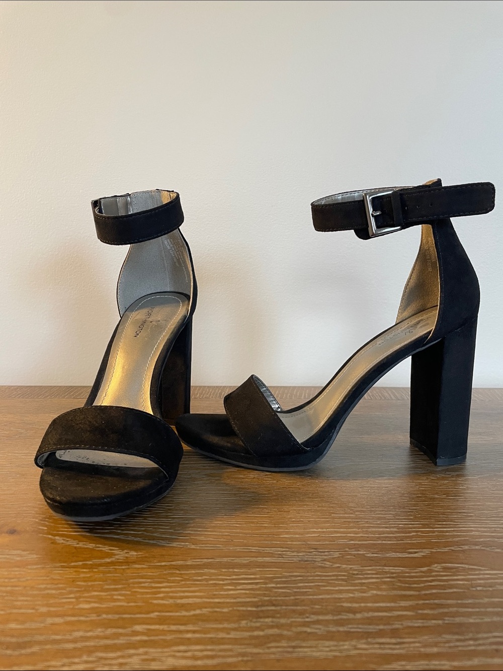 Worthington Black Suede Ankle-Strap Block Heels